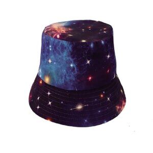 New Galaxy Bucket Hat Adult One Size Summer Reversible Stars Planets Moon Space